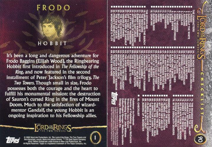 Lord of the Rings Two Towers Base Card Set 90 Cards   - TvMovieCards.com