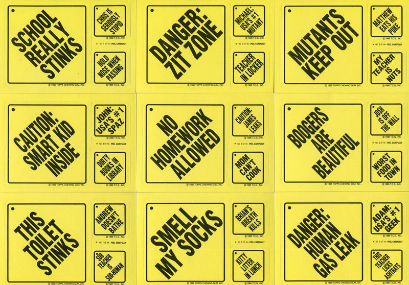 Snotty Signs Vintage Sticker Card Set 44 Sticker Cards Topps 1986   - TvMovieCards.com