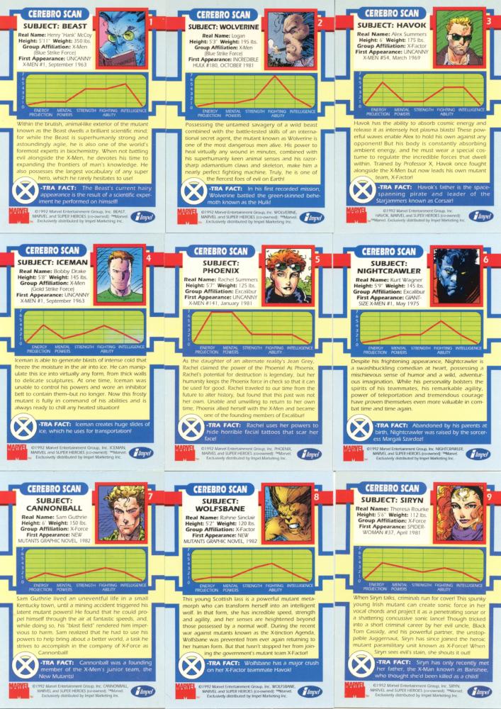 Marvel  X-Men Series 1  Base Card Set 100 Cards 1992 Impel   - TvMovieCards.com