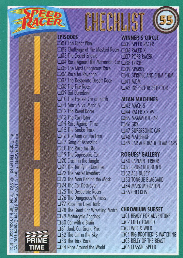 Speed Racer Base Card Set 55 Cards Prime Time 1993   - TvMovieCards.com