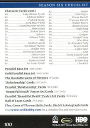 Game of Thrones Season 6 Trading Base Card Set of (100) 2017 Rittenhouse - TvMovieCards.com