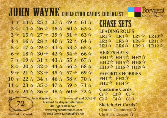 John Wayne The Duke Base Card Set 72 Cards Breygent 2005   - TvMovieCards.com