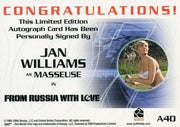 James Bond A40 The Quotable James Bond Jan Williams Autograph Card   - TvMovieCards.com