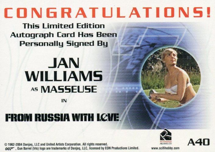 James Bond A40 The Quotable James Bond Jan Williams Autograph Card   - TvMovieCards.com