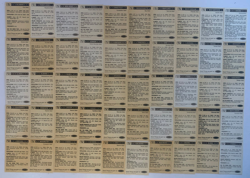 1976 Colonial Bread - Know Your States complete card set 50 Cards Card Set - TvMovieCards.com