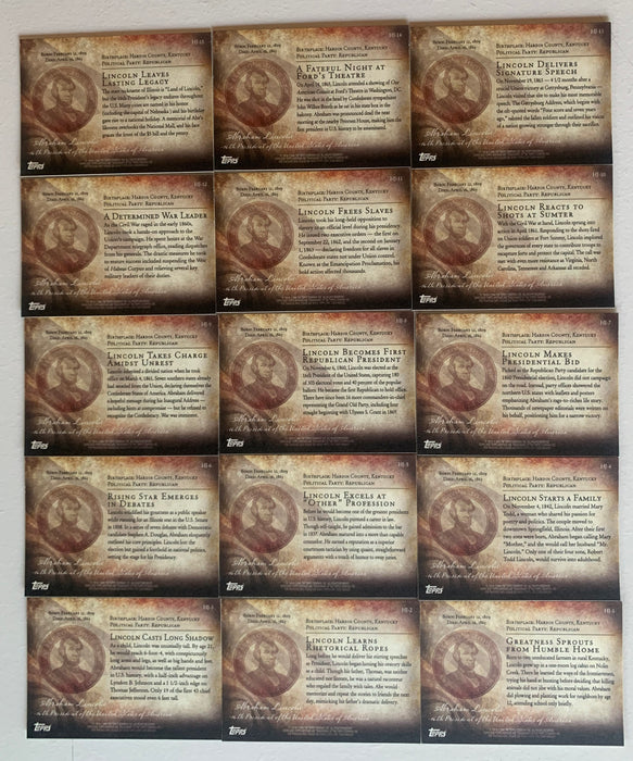 American Heritage Heroes Abraham Lincoln Chase Card Set HJ-1 HJ-15 Topps 2009 - TvMovieCards.com