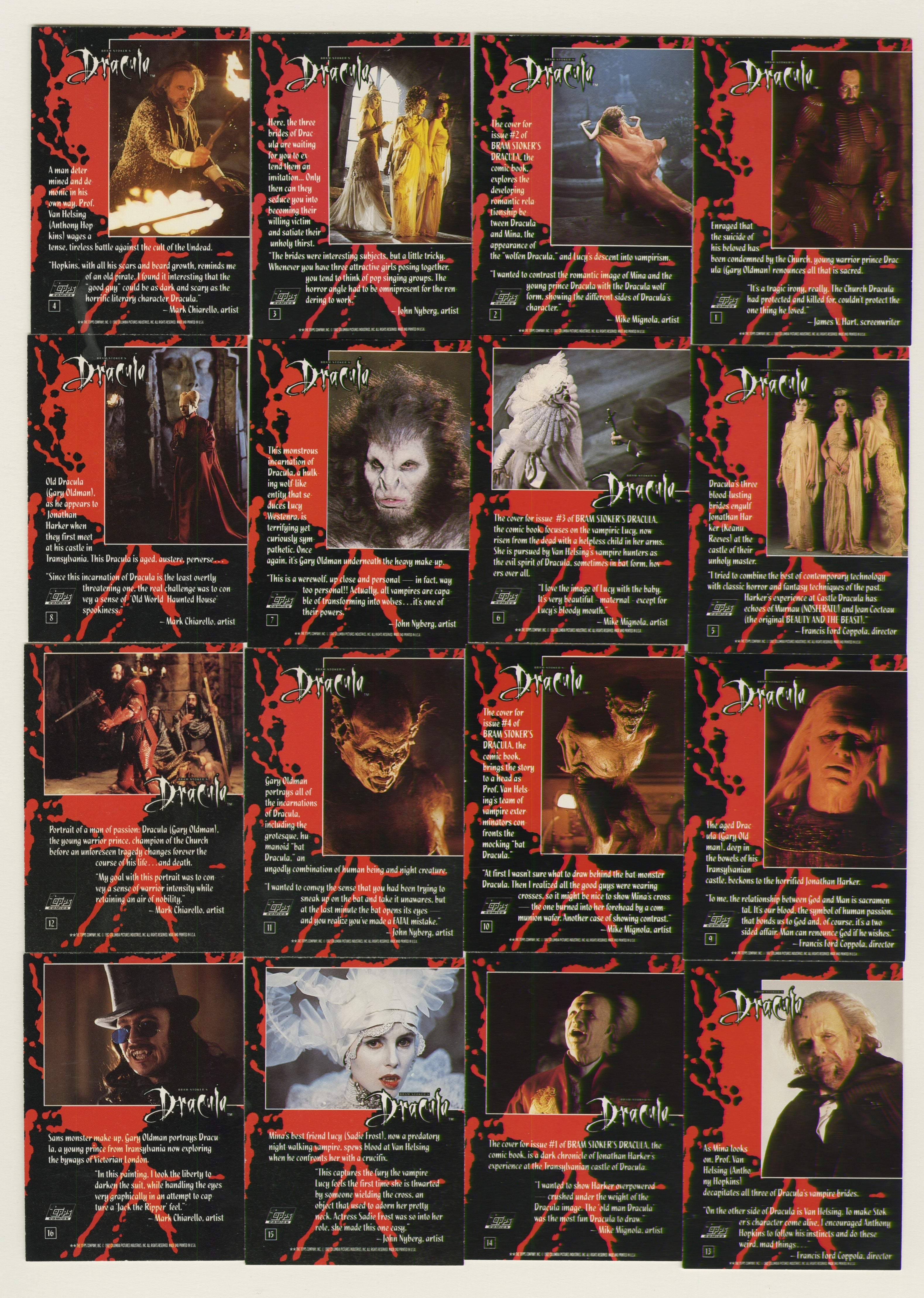 1992 Bram Stoker's Dracula (Movie) Comic Promo Card Set of 16