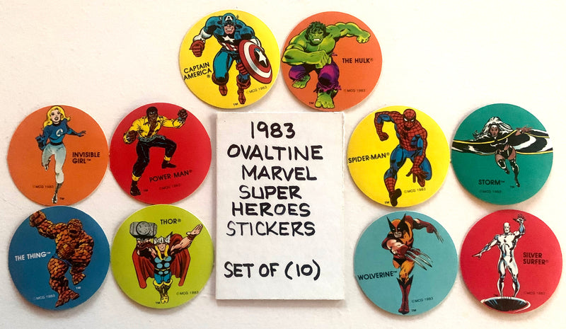 1983 Ovaltine Marvel Super Heroes - Complete Sticker Set of 10 (2-Inch Round ) - - TvMovieCards.com