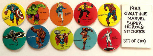 1983 Ovaltine Marvel Super Heroes - Complete Sticker Set of 10 (2-Inch Round ) - - TvMovieCards.com