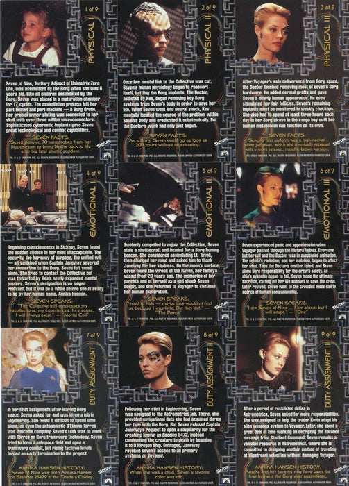 Star Trek Voyager Profiles Seven of Nine Chase Card Set 1 of 9 thru 9 of 9 1998   - TvMovieCards.com