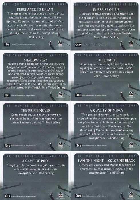 Twilight Zone 4 Science and Superstition Quotable Chase Card Set Q1 - Q18   - TvMovieCards.com
