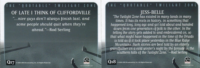 Twilight Zone 4 Science and Superstition Quotable Chase Card Set Q1 - Q18   - TvMovieCards.com