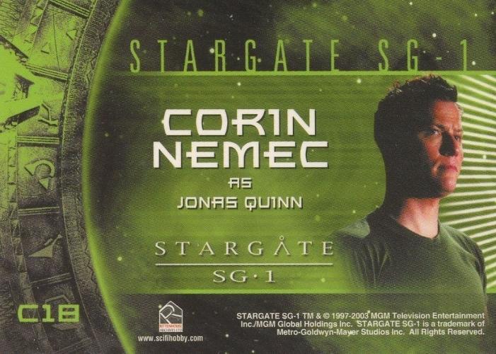 Stargate SG-1 Season Six Jonas Quinn Costume Card C18   - TvMovieCards.com