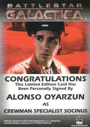 Battlestar Galactica Season One Alonso Oyarzun Autograph Card   - TvMovieCards.com
