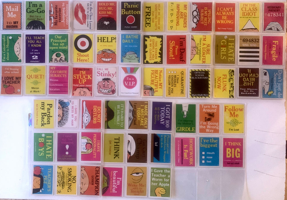 1968 Fleer School Daze 60-Sticker Set - EX 1960s School Humor Back-Slapper Stickers