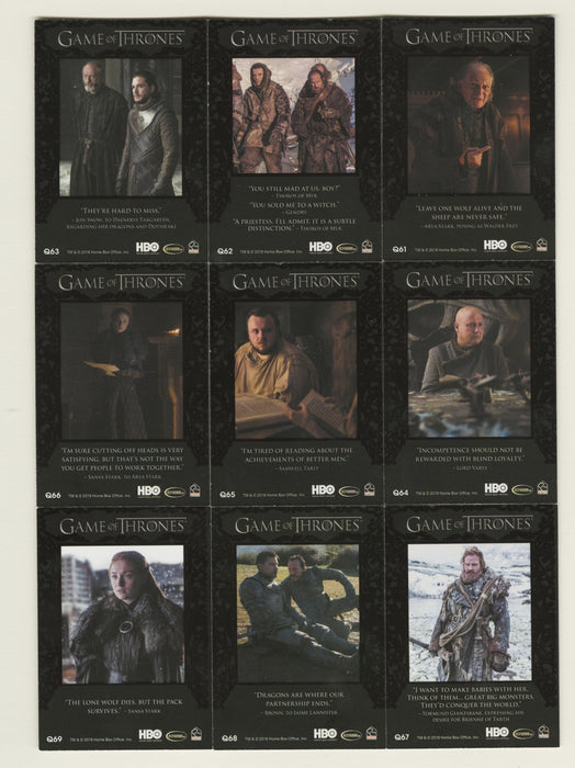 Game of Thrones Season 7 Quotable Chase Card Set 9 Cards Q60 - Q69 Rittenhouse 2 - TvMovieCards.com