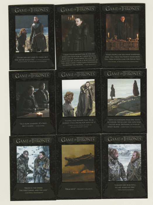 Game of Thrones Season 7 Quotable Chase Card Set 9 Cards Q60 - Q69 Rittenhouse 2 - TvMovieCards.com