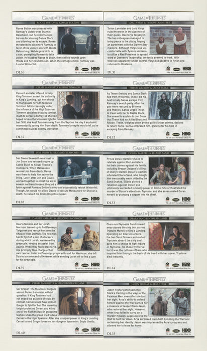 Game of Thrones Season 6 Relationships Chase Card Set DL31 thru DL40 Rittenhouse - TvMovieCards.com