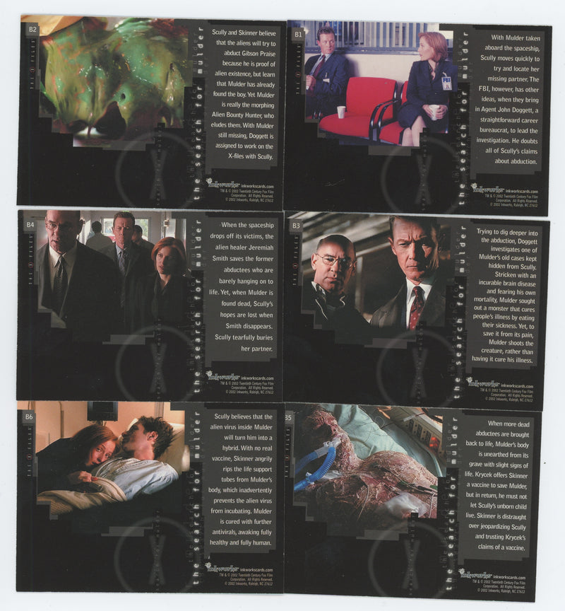 The X-Files Season 8 Search for Mulder Chase Card Set 6 Cards B1 - B6 Inkworks 2 - TvMovieCards.com