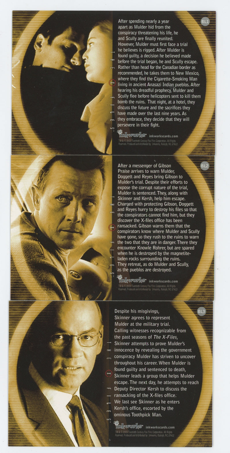 The X-Files Season 9 Box Loader Chase Card Set 3 Cards BL1 - BL3  Inkworks 2003   - TvMovieCards.com