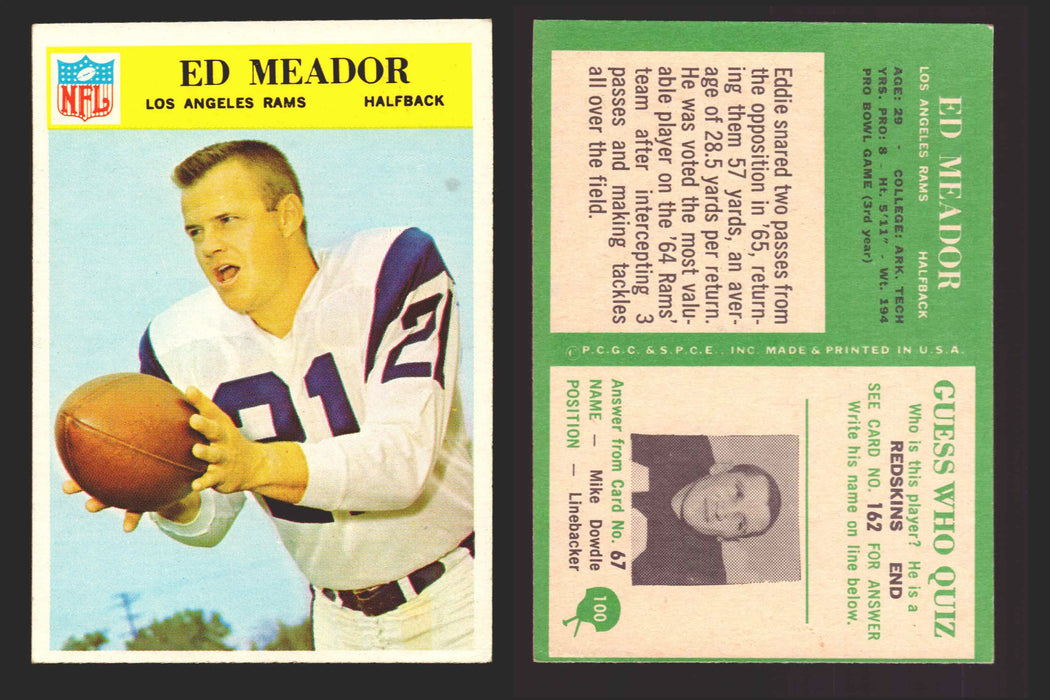 1966 Philadelphia Football NFL Trading Card You Pick Singles #100-196 VG/EX 100 Ed Meador - Los Angeles Rams  - TvMovieCards.com