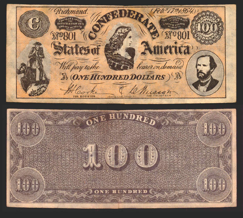 1962 Civil War News A&BC Trading Card You Pick Single Currency $1000 $500 One Hundred Dollars (Feb.y 17th   1864   No. 801)  - TvMovieCards.com