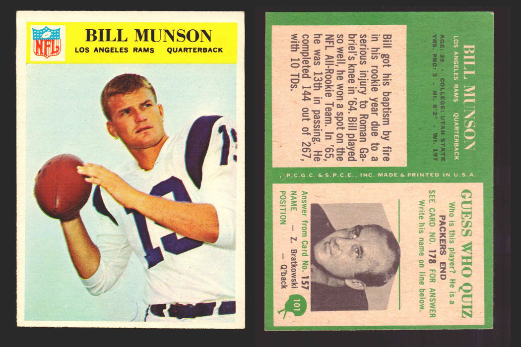 1966 Philadelphia Football NFL Trading Card You Pick Singles #100-196 VG/EX 101 Bill Munson - Los Angeles Rams  - TvMovieCards.com