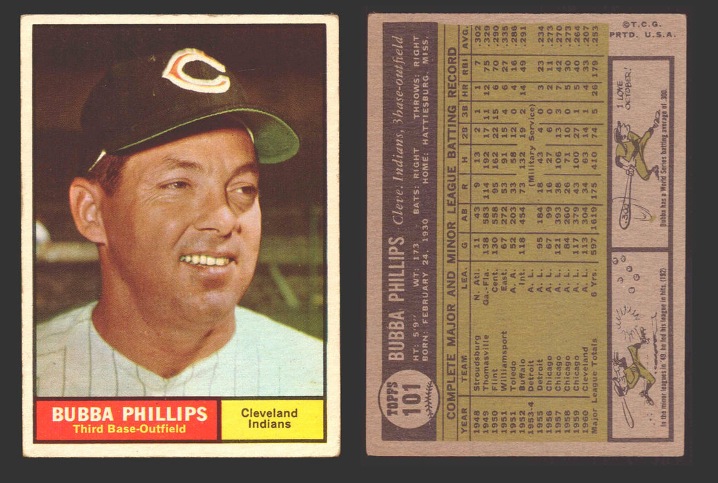1961 Topps Baseball Trading Card You Pick Singles #100-#199 VG/EX #	101 Bubba Phillips - Cleveland Indians  - TvMovieCards.com