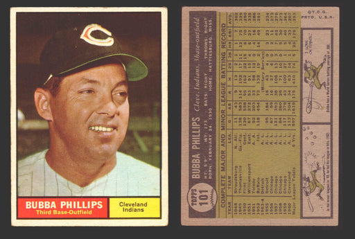 1961 Topps Baseball Trading Card You Pick Singles #100-#199 VG/EX #	101 Bubba Phillips - Cleveland Indians  - TvMovieCards.com