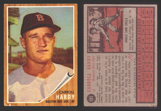 1962 Topps Baseball Trading Card You Pick Singles #100-#199 VG/EX #	101 Carroll Hardy - Boston Red Sox (damaged)  - TvMovieCards.com