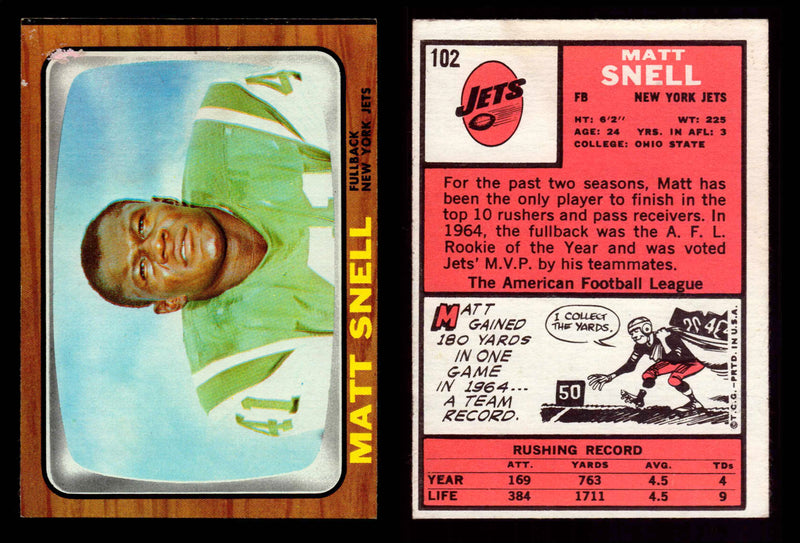 1966 Topps Football Trading Card You Pick Singles #1-#132 VG/EX #102 Matt Snell  - TvMovieCards.com