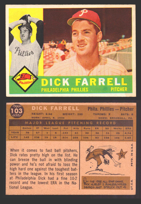1960 Topps Baseball Trading Card You Pick Singles #1-#250 VG/EX 103 - Dick Farrell  - TvMovieCards.com