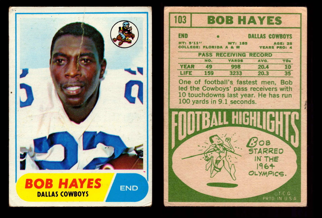 1968 Topps Football Trading Card You Pick Singles #1-#219 G/VG/EX #	103	Bob Hayes (HOF) (creased)  - TvMovieCards.com