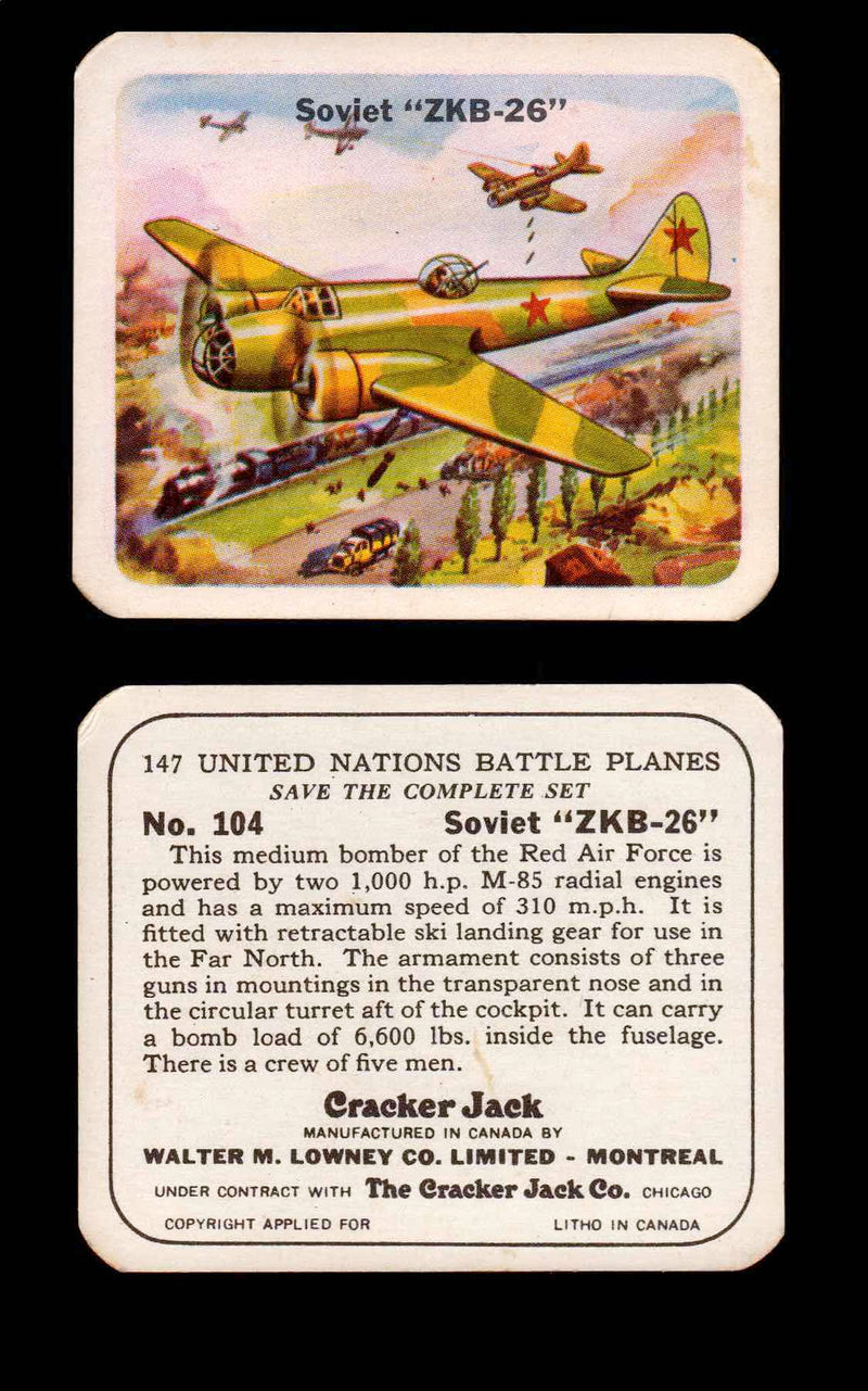 Cracker Jack United Nations Battle Planes Vintage You Pick Single Cards #71-147 #104  - TvMovieCards.com