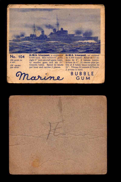 1944 Marine Bubble Gum World Wide V403-1 Vintage Trading Card #1-120 Singles #104 H.M.S. Liverpool  - TvMovieCards.com
