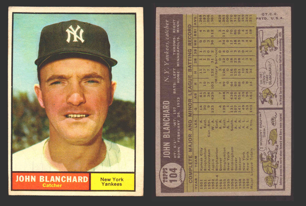 1961 Topps Baseball Trading Card You Pick Singles #100-#199 VG/EX #	104 John Blanchard - New York Yankees  - TvMovieCards.com