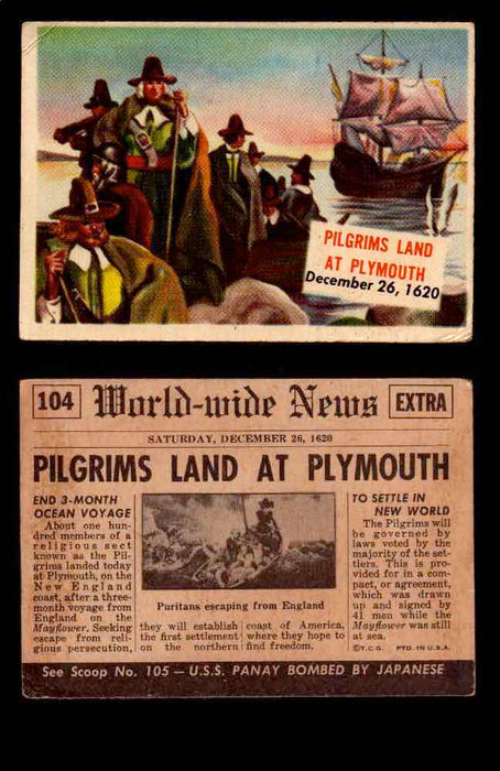 1954 Scoop Newspaper Series 2 Topps Vintage Trading Cards U Pick Singles #78-156 104   Pilgrims Land at Plymouth  - TvMovieCards.com