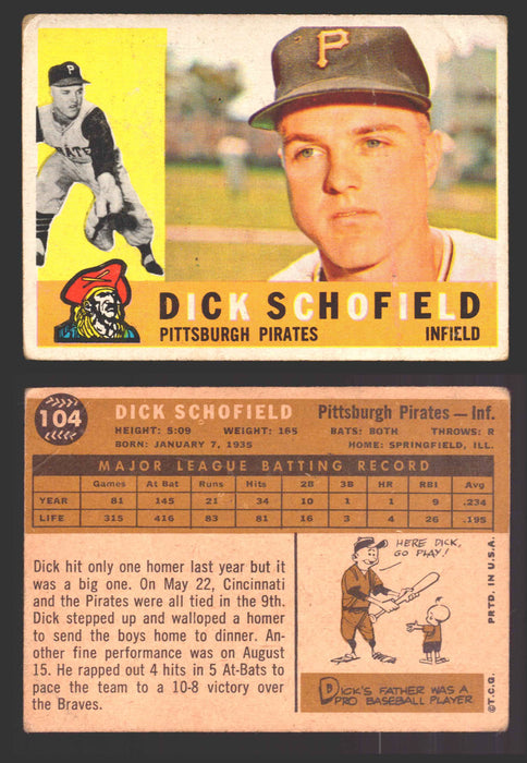 1960 Topps Baseball Trading Card You Pick Singles #1-#250 VG/EX 104 - Dick Schofield (creased)  - TvMovieCards.com