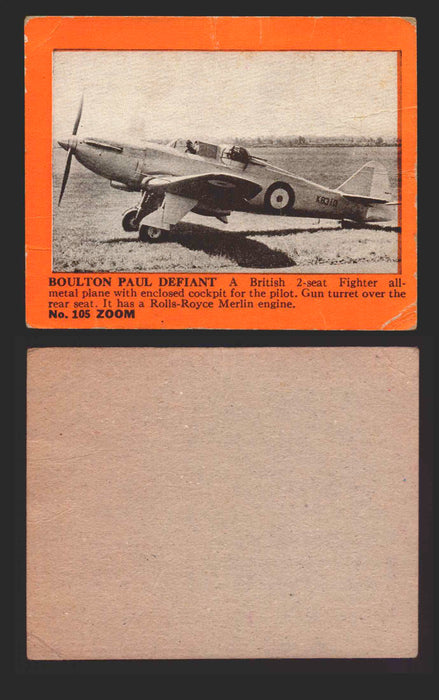 1940 Zoom Airplanes Series 2 & 3 You Pick Single Trading Cards #1-200 Gum 105 Boulton Paul Defiant  - TvMovieCards.com