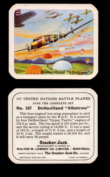 Cracker Jack United Nations Battle Planes Vintage You Pick Single Cards #71-147 #107  - TvMovieCards.com
