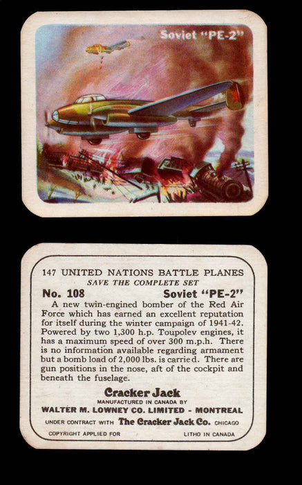 Cracker Jack United Nations Battle Planes Vintage You Pick Single Cards #71-147 #108  - TvMovieCards.com