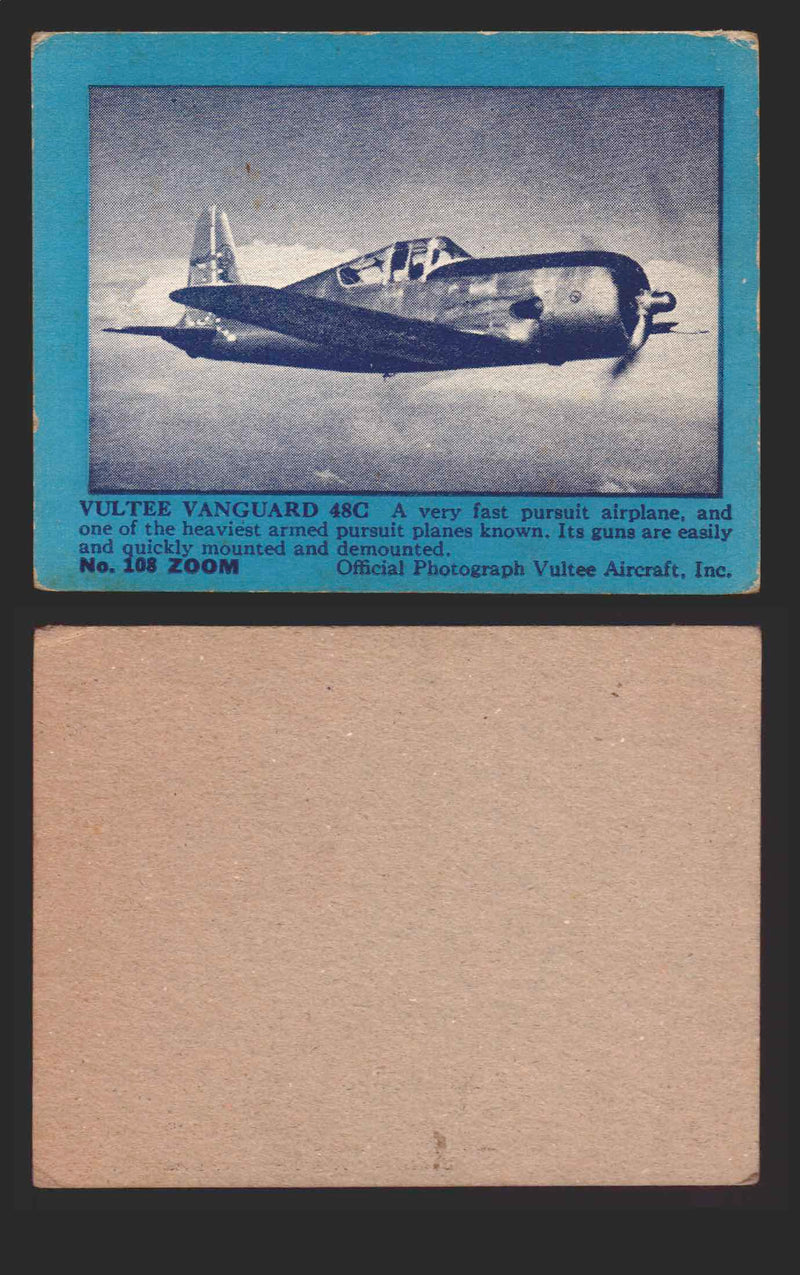 1940 Zoom Airplanes Series 2 & 3 You Pick Single Trading Cards #1-200 Gum 108 Vultee Vanguard 48C  - TvMovieCards.com