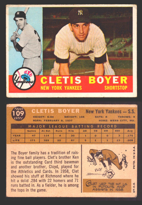 1960 Topps Baseball Trading Card You Pick Singles #1-#250 VG/EX 109 - Clete Boyer  - TvMovieCards.com