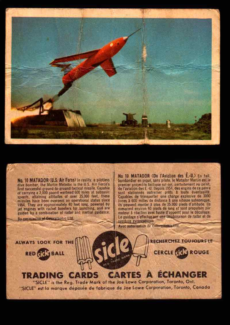 1959 Sicle Aircraft & Missile Canadian Vintage Trading Card U Pick Singles #1-25 #10 Matador  - TvMovieCards.com