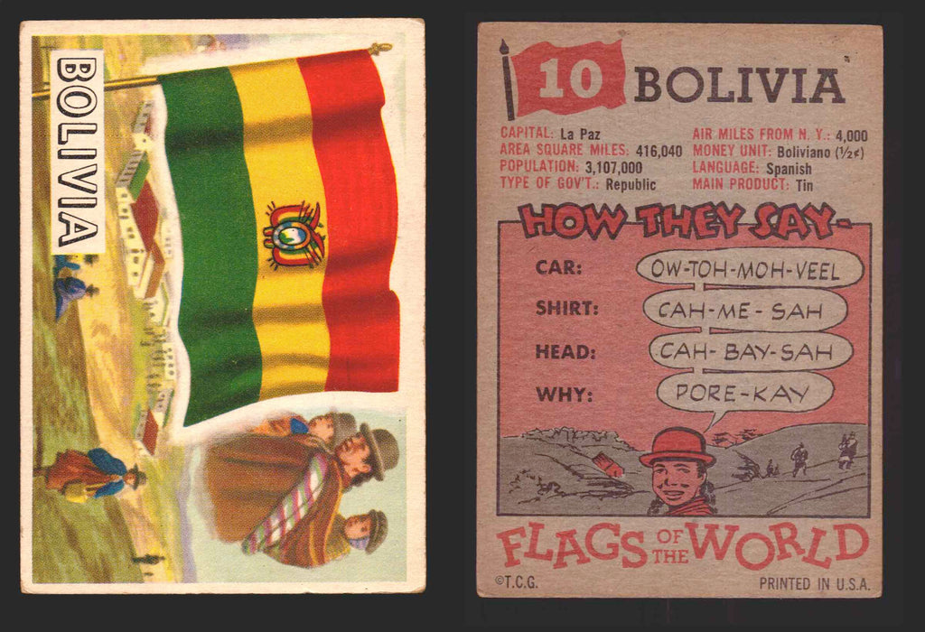 1956 Flags of the World Vintage Trading Cards You Pick Singles #1-#80 Topps 10	Bolivia  - TvMovieCards.com
