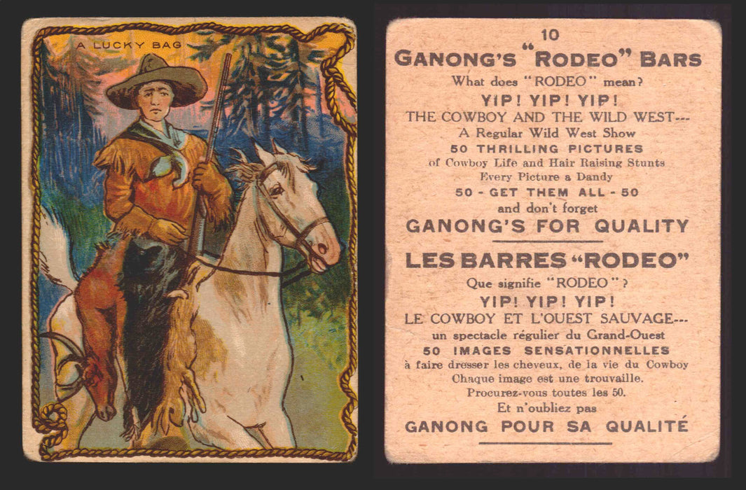 1930 Ganong "Rodeo" Bars V155 Cowboy Series #1-50 Trading Cards Singles #10 A Lucky Bag  - TvMovieCards.com