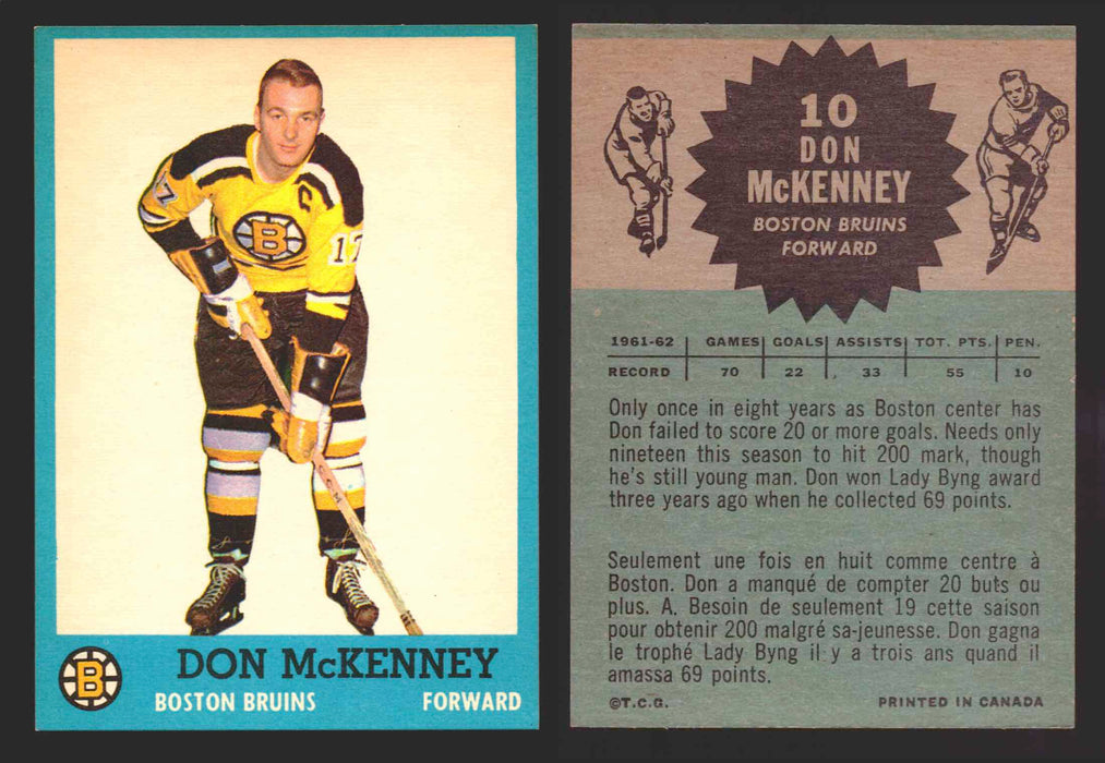 1962-63 Topps Hockey NHL Trading Card You Pick Single Cards #1 - 66 EX/NM #	10 Don McKenney  - TvMovieCards.com
