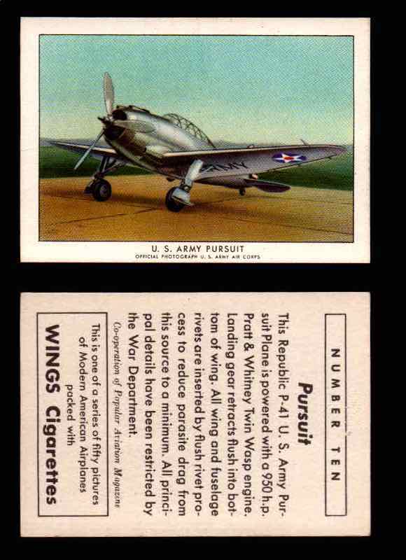 1940 Modern American Airplanes Series 1 Vintage Trading Cards Pick Singles #1-50 10 U.S. Army Pursuit (Republic P-41)  - TvMovieCards.com