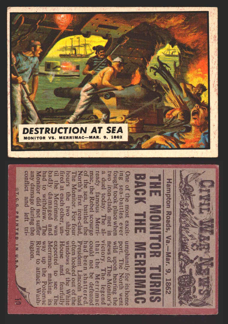 1962 Civil War News Topps TCG Trading Card You Pick Single Cards #1 - 88 10   Destruction at Sea  - TvMovieCards.com