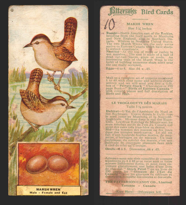 1924 Patterson's Bird Chocolate Vintage Trading Cards U Pick Singles #1-46 10 Marsh Wren  - TvMovieCards.com